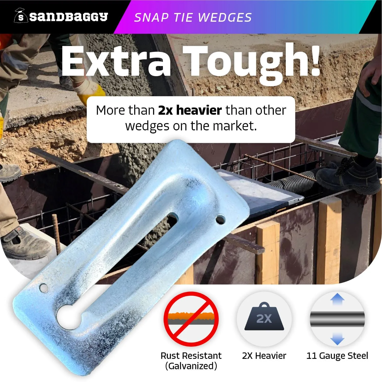 Galvanized Steel Snap Tie Wedges for Concrete (2 ⅜" x 6 ⅛")
