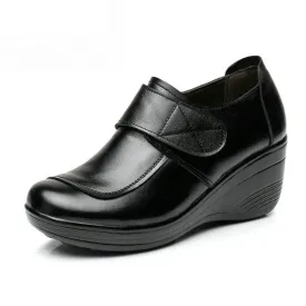 Genuine Leather Casual Slip-On High Heels Round Toe Wedges Women Shoe
