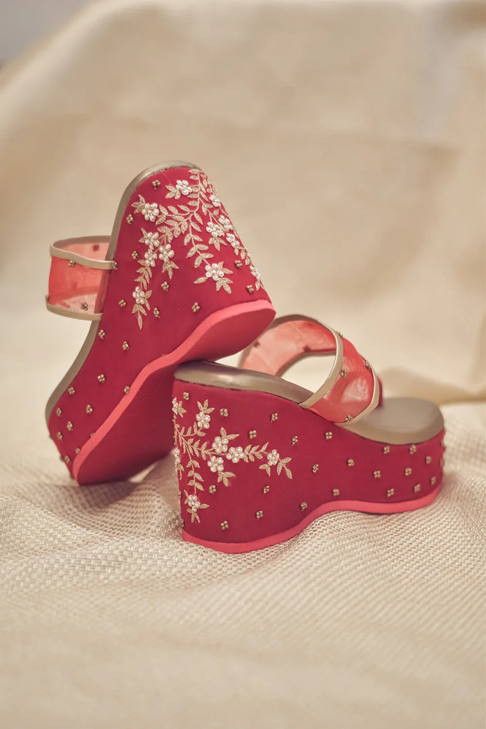 Hand Embroidered Red Wedges