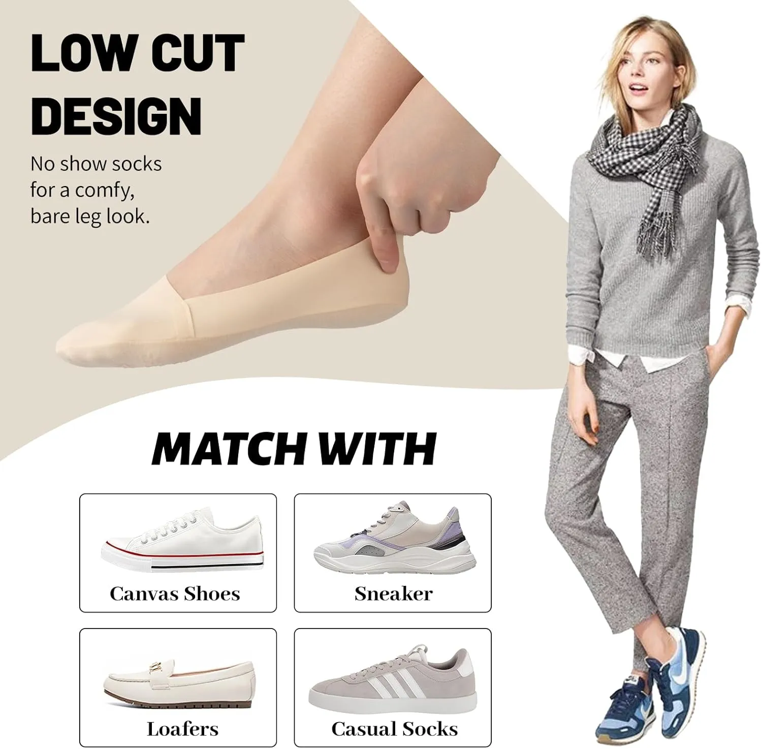 Heatuff No Show Socks Womens Low Cut Non Slip Invisible Liner Thin Silk Socks for Flats Loafers (7 Pairs)