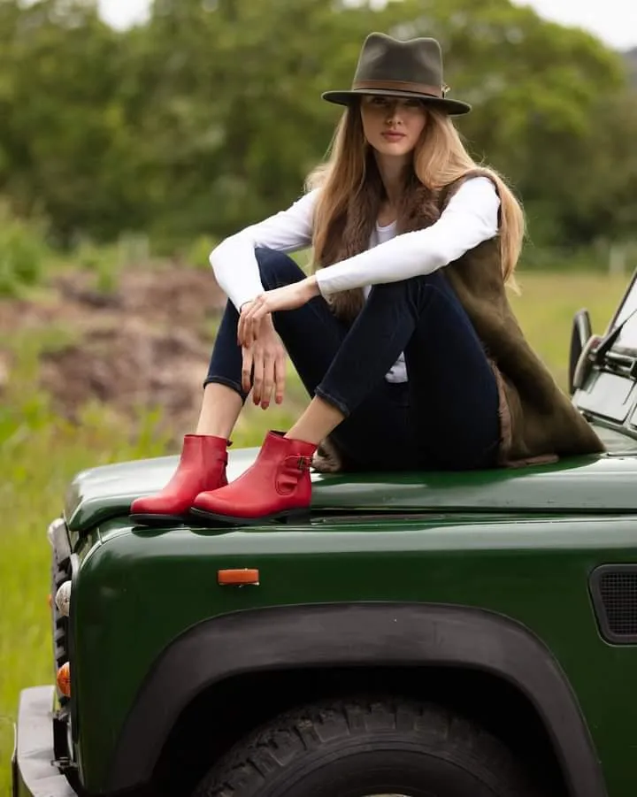 Ladies Chelsea Boot in Red leather - Style Merlin last few pairs