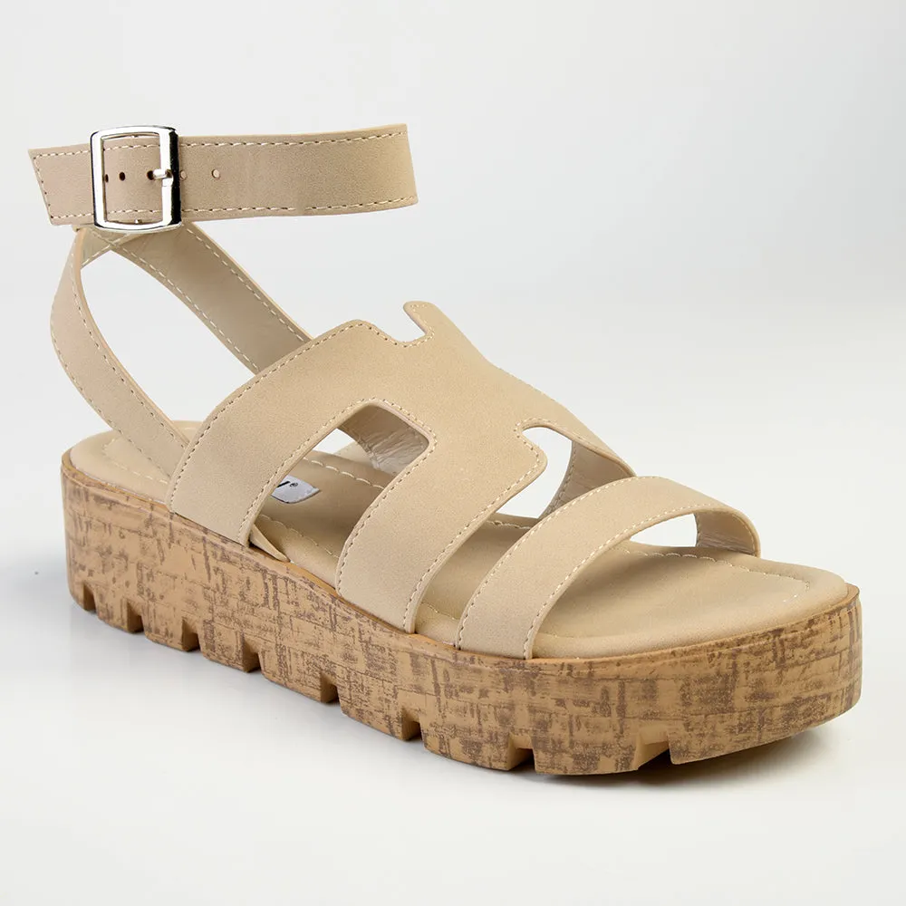 Madison Jeanmarie H Bar Cork Wedge - Taupe