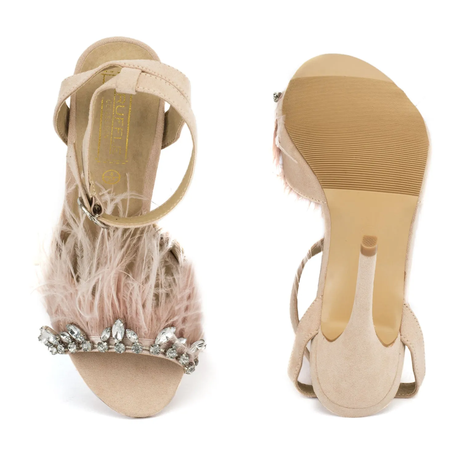 Nude Diamante Feather High Heels