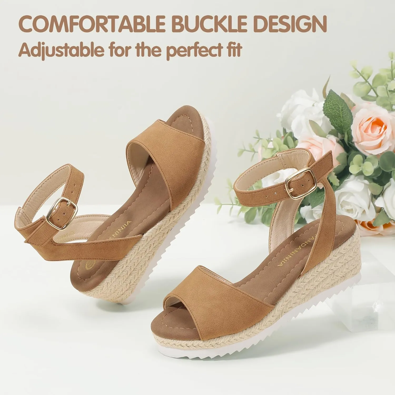 PANDANINJIA Girls Wedge Sandals Espadrilles Platform Heels for Girls Dress Shoes Ankle Strap Little Big Kids Sandals Summer Shoes