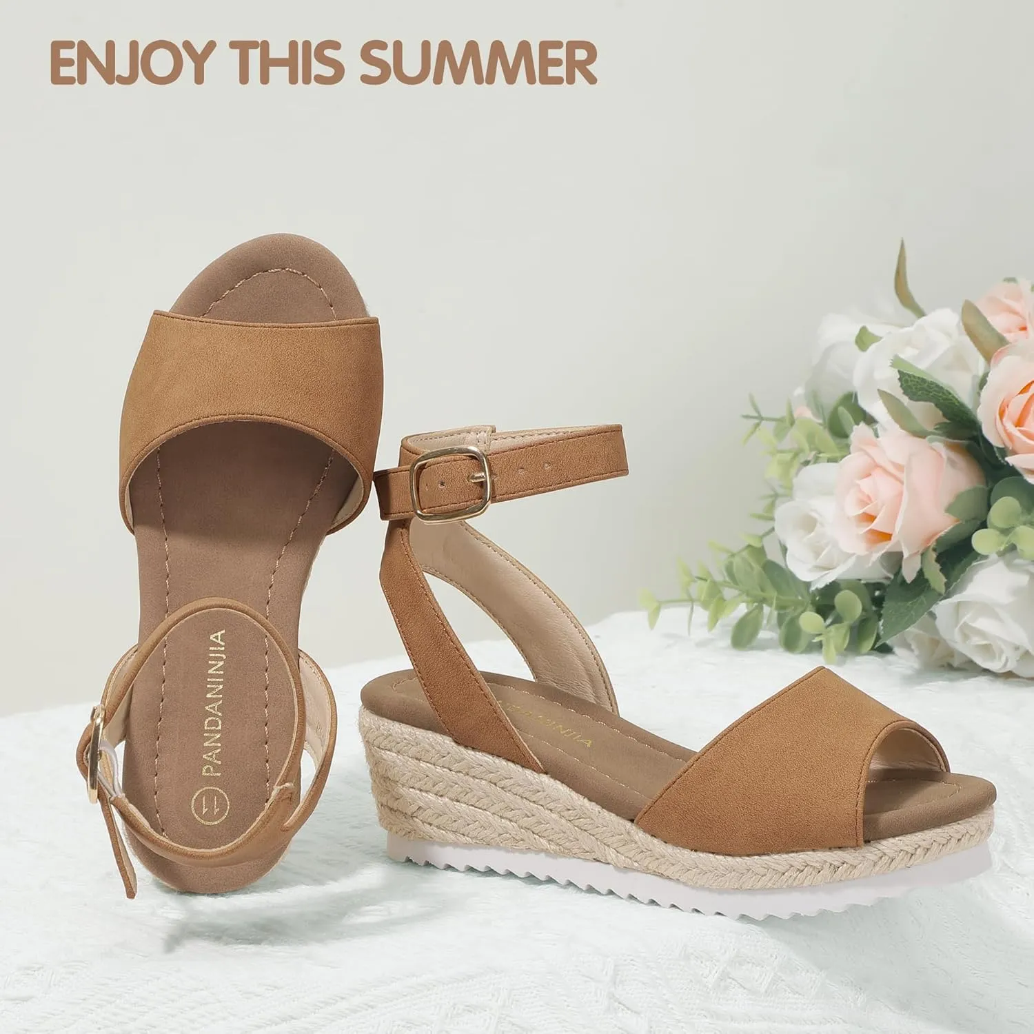 PANDANINJIA Girls Wedge Sandals Espadrilles Platform Heels for Girls Dress Shoes Ankle Strap Little Big Kids Sandals Summer Shoes