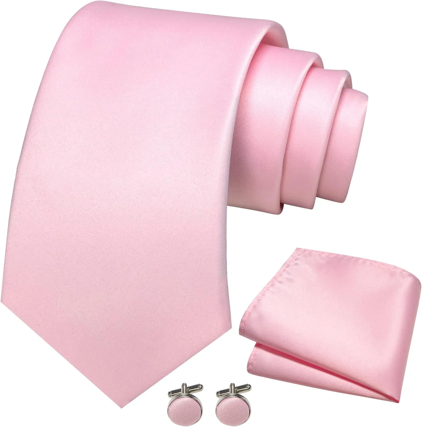 Solid Color Tie and Pocket Square with Cufflinks Set for Men
