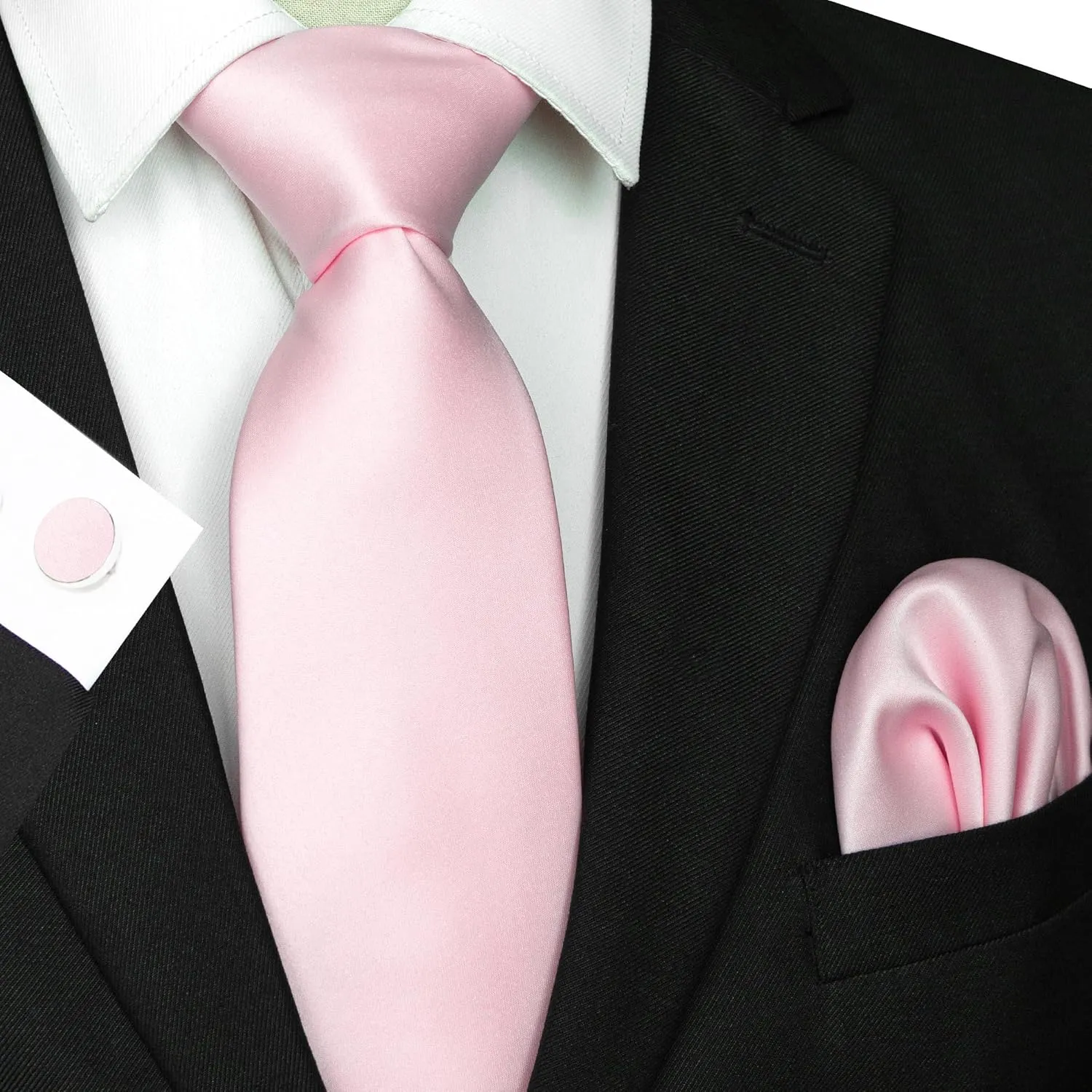 Solid Color Tie and Pocket Square with Cufflinks Set for Men