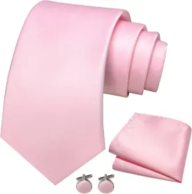 Solid Color Tie and Pocket Square with Cufflinks Set for Men
