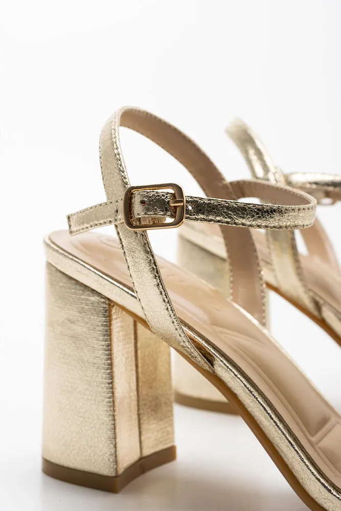 Strappy High Block Heel Gold