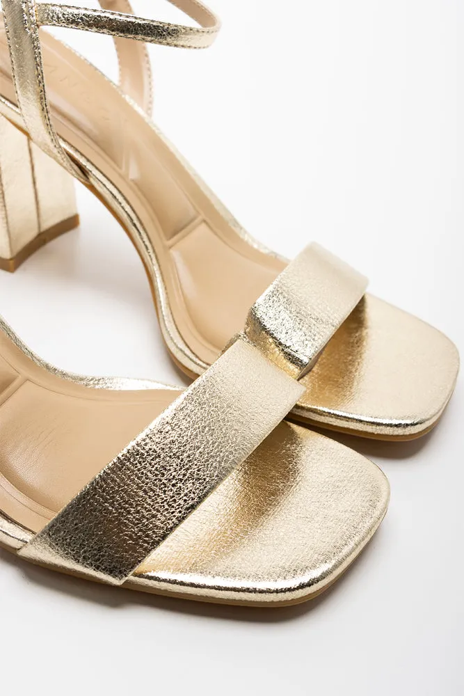 Strappy High Block Heel Gold