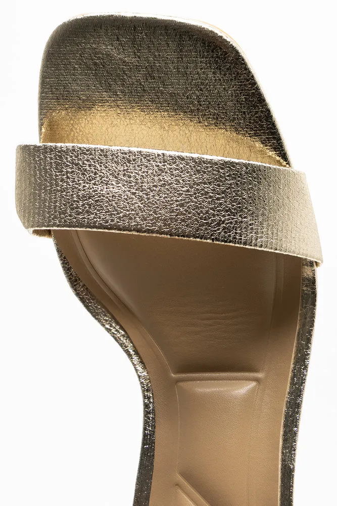 Strappy High Block Heel Gold
